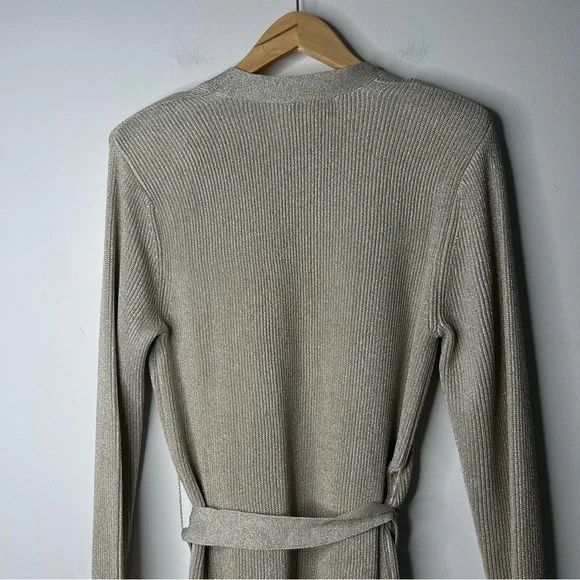 L’Agence Rhea Open Front Tie Knit Cardigan Sweater Gold Women’s Large Hybrid
